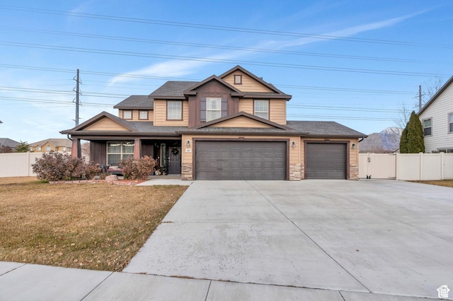 685 E Bullrush Pkwy E, Lehi, UT 84043 - view of front of house featuring a garage, driveway, stone siding, and a porch