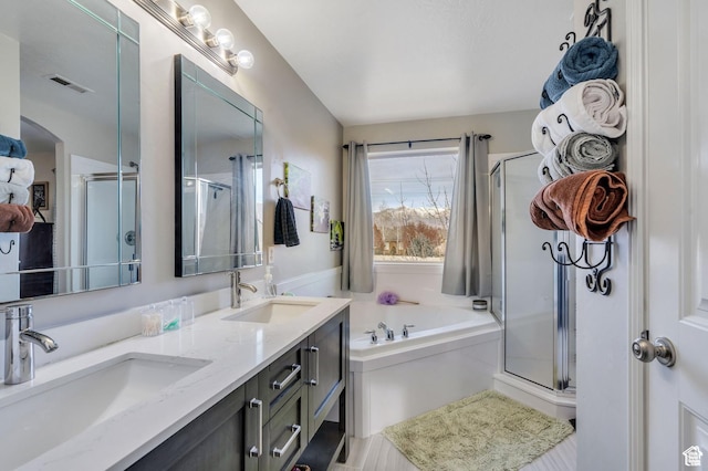 685 E Bullrush Pkwy E, Lehi, UT 84043 - bathroom with a shower stall, a garden tub, and double vanity