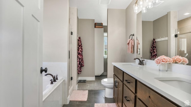 101 E 1500 N, North Ogden, UT 84404 - bathroom featuring a stall shower, double vanity, a bath, toilet, and baseboards