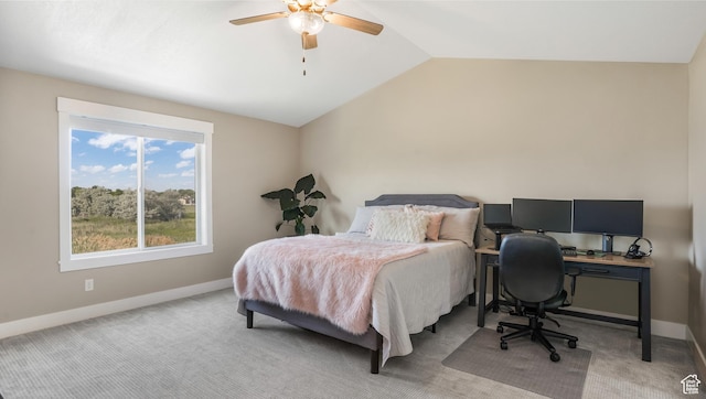 101 E 1500 N, North Ogden, UT 84404 - bedroom with lofted ceiling, baseboards, light carpet, a ceiling fan, and a desk