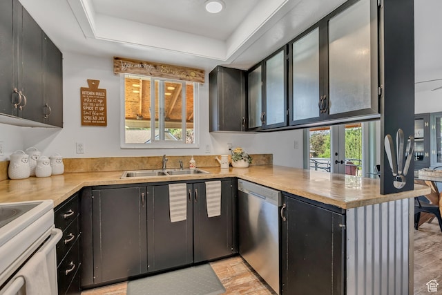 953 E 100 S, Layton, UT 84041 - kitchen featuring dishwasher, a sink, a peninsula, french doors, and light countertops
