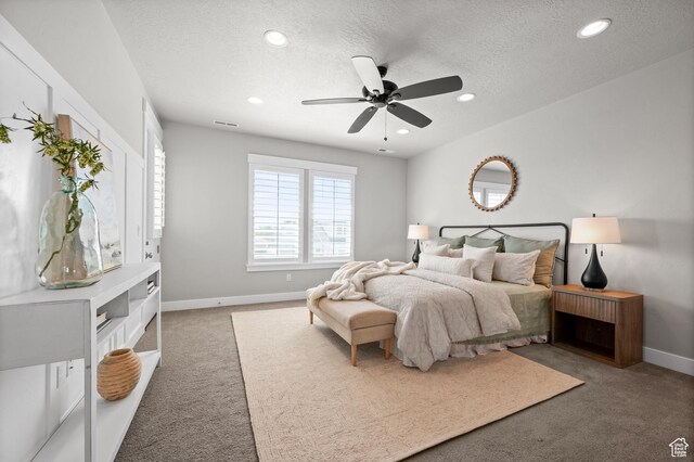 10685 S Dielsdorf Rd E, Sandy, UT 84092 - bedroom featuring carpet, a textured ceiling, recessed lighting, baseboards, and ceiling fan