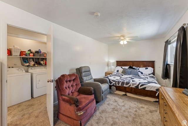 8043 W Hi Country Rd S, Herriman, UT 84096 - bedroom featuring light colored carpet, washing machine and dryer, and a ceiling fan