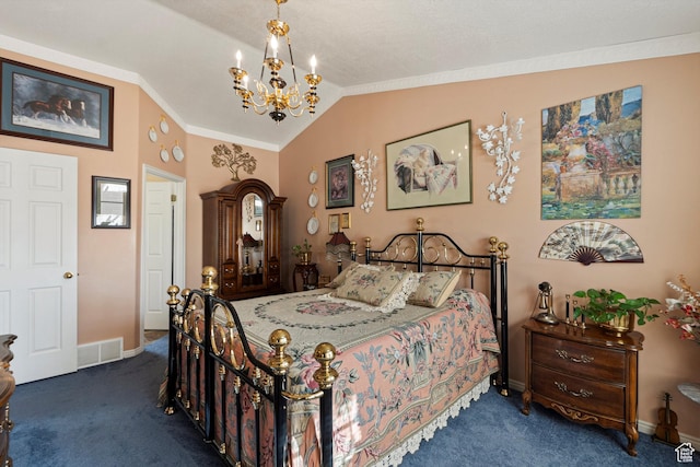 963 E 1275 N, Ogden, UT 84404 - bedroom featuring a chandelier, carpet floors, vaulted ceiling, and baseboards