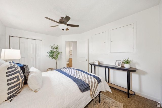 5111 S 1000 E, Murray, UT 84117 - bedroom with carpet floors, a closet, baseboards, and ceiling fan