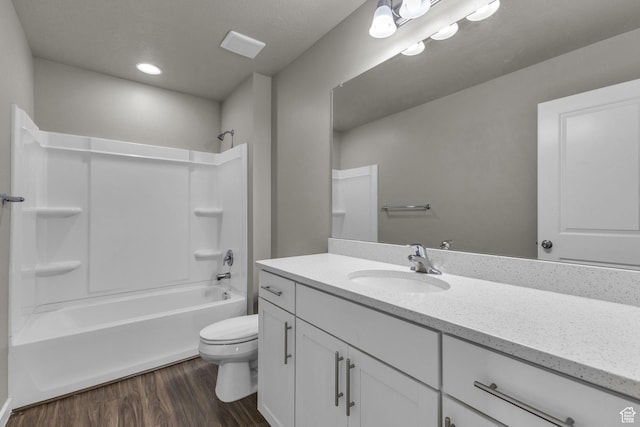 4957 N Marble Fox Way E Unit 118, Lehi, UT 84043 - full bathroom with wood finished floors, vanity, toilet, shower / washtub combination, and recessed lighting