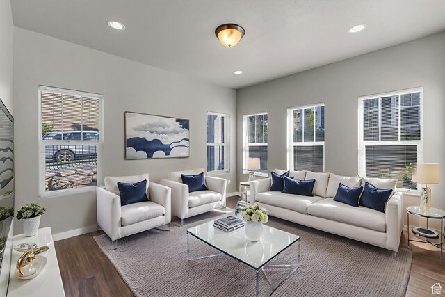 4957 N Marble Fox Way E Unit 118, Lehi, UT 84043 - living room with healthy amount of natural light, wood finished floors, baseboards, and recessed lighting