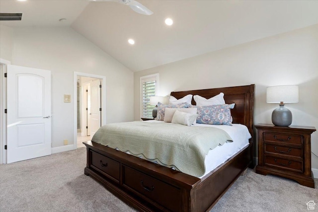 1784 E Ellerbeck Ln, Draper, UT 84020 - bedroom with light colored carpet, lofted ceiling, recessed lighting, and baseboards