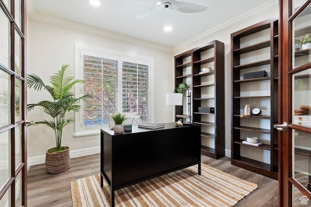 1784 E Ellerbeck Ln, Draper, UT 84020 - office area featuring healthy amount of natural light, wood finished floors, a ceiling fan, baseboards, and crown molding