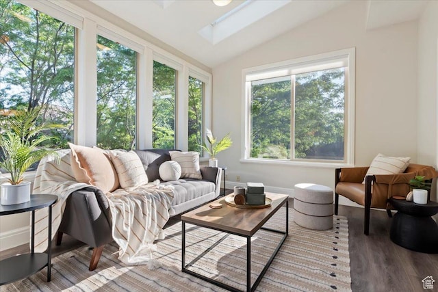 1784 E Ellerbeck Ln, Draper, UT 84020 - sunroom with a skylight, vaulted ceiling, wood finished floors, and baseboards