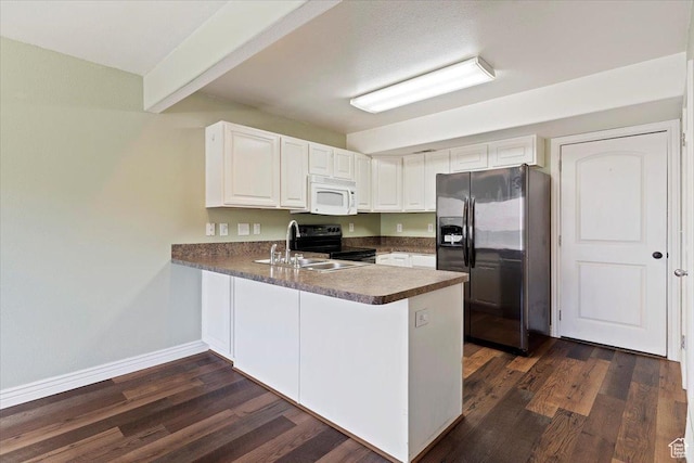 502 E 475 N, Ogden, UT 84404 - kitchen featuring stainless steel refrigerator with ice dispenser, a sink, white microwave, a peninsula, and black range with electric cooktop