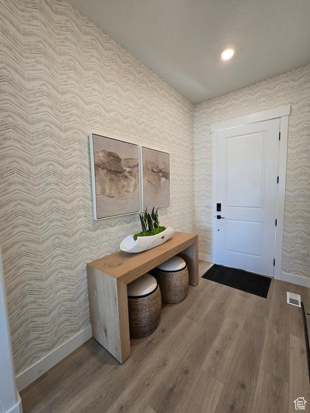 4286 W 1600 S Unit 301, Ogden, UT 84404 - entryway with wallpapered walls, wood finished floors, and recessed lighting