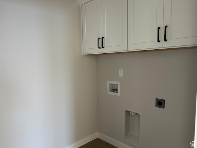 1597 N Cozy Ln Unit 14, Saratoga Springs, UT 84045 - laundry room featuring electric dryer hookup, cabinet space, baseboards, hookup for a washing machine, and dark wood-style flooring
