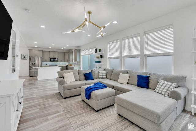 873 S Sunflower Ln W, Mapleton, UT 84664 - living area featuring a chandelier, recessed lighting, and light wood-type flooring