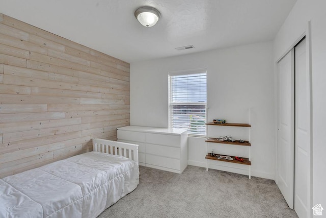 873 S Sunflower Ln W, Mapleton, UT 84664 - bedroom featuring light carpet and wooden walls