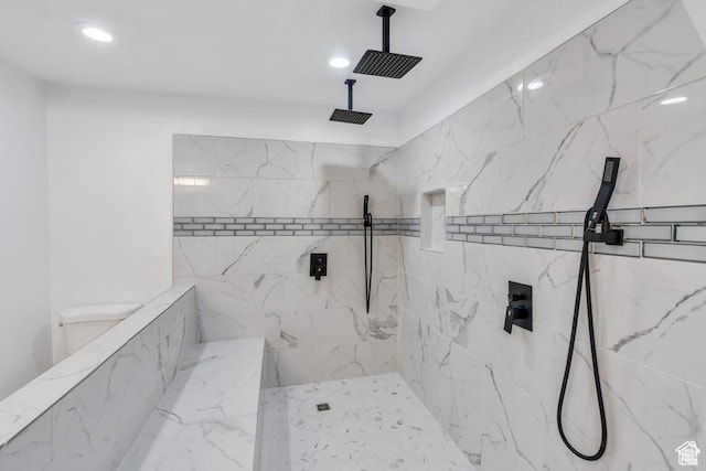 873 S Sunflower Ln W, Mapleton, UT 84664 - bathroom with recessed lighting and a marble finish shower