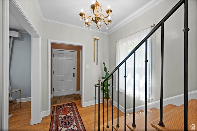 1130 S 1300 E, Salt Lake City, UT 84105 - entryway with light wood-type flooring, a chandelier, ornamental molding, and stairway