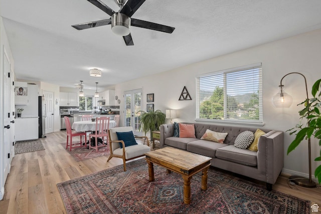 116 S Canyon View Dr, Elk Ridge, UT 84651 - living room featuring a ceiling fan and light wood-style flooring