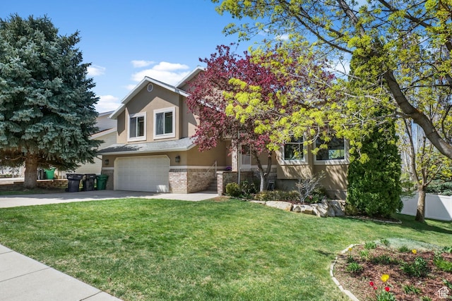 10128 S 2460 E, Sandy, UT 84092 - obstructed view of property with an attached garage, stucco siding, brick siding, driveway, and a front yard