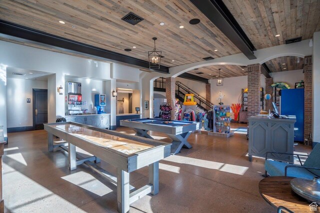 3780 Arcadia Dr Unit 53, Santa Clara, UT 84765 - game room with decorative columns, arched walkways, wood ceiling with exposed beams, billiards table, and baseboards