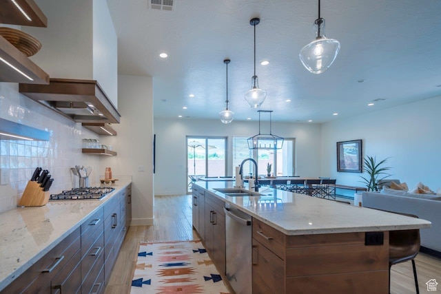 3780 Arcadia Dr Unit 53, Santa Clara, UT 84765 - kitchen featuring a sink, stainless steel appliances, light wood-style flooring, open shelves, and recessed lighting