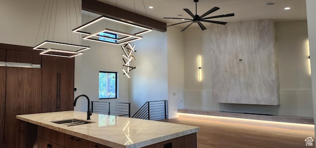 101 Crestview Cir, Park City, UT 84098 - kitchen with a sink, modern cabinets, recessed lighting, ceiling fan, and open floor plan