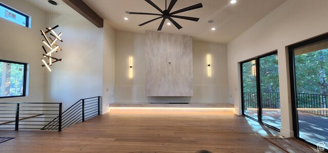 101 Crestview Cir, Park City, UT 84098 - corridor featuring wood finished floors, an upstairs landing, recessed lighting, and high vaulted ceiling