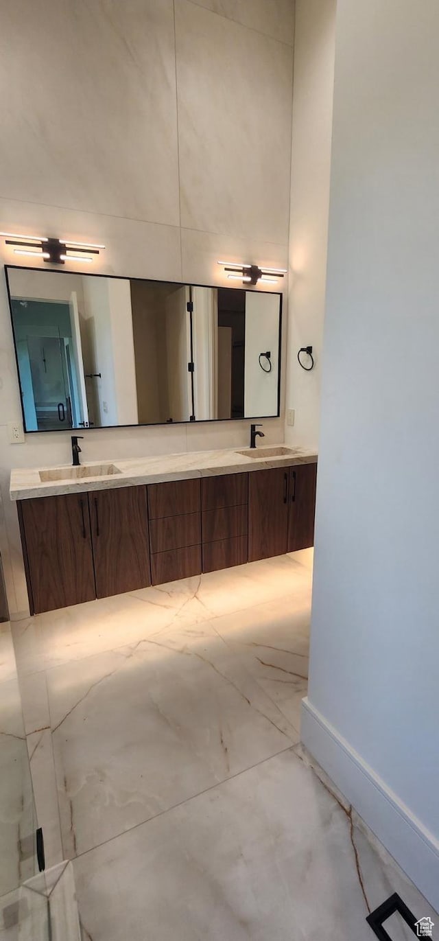 101 Crestview Cir, Park City, UT 84098 - full bathroom featuring marble finish floors, double vanity, and baseboards