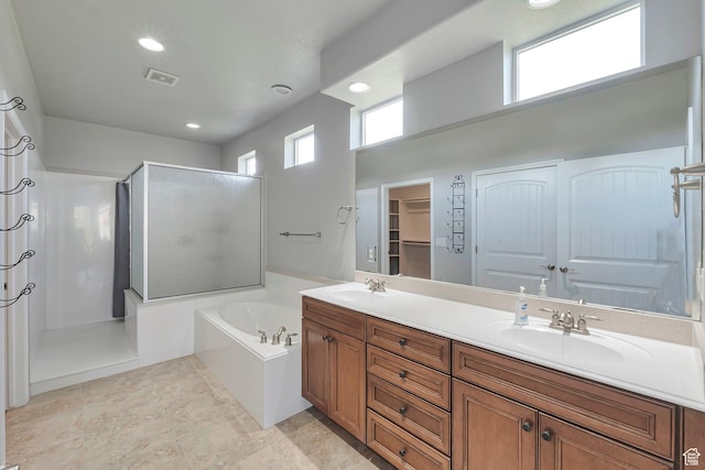 2832 N Turnberry Ln, Lehi, UT 84043 - full bathroom featuring a stall shower, a garden tub, double vanity, and recessed lighting