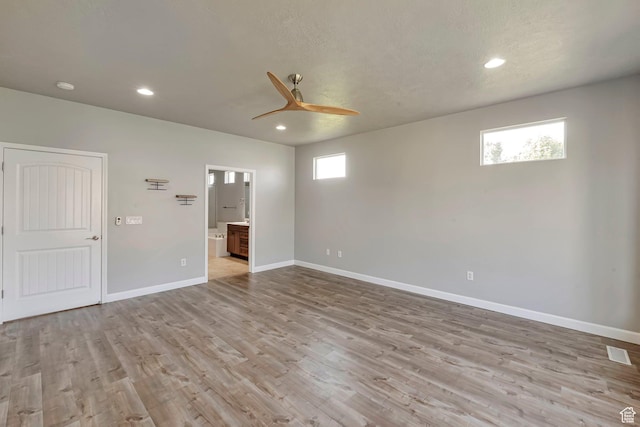 2832 N Turnberry Ln, Lehi, UT 84043 - empty room with a ceiling fan, baseboards, light wood-style floors, recessed lighting, and a smoke detector