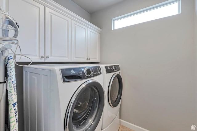 2832 N Turnberry Ln, Lehi, UT 84043 - washroom with cabinet space, washing machine and dryer, and baseboards