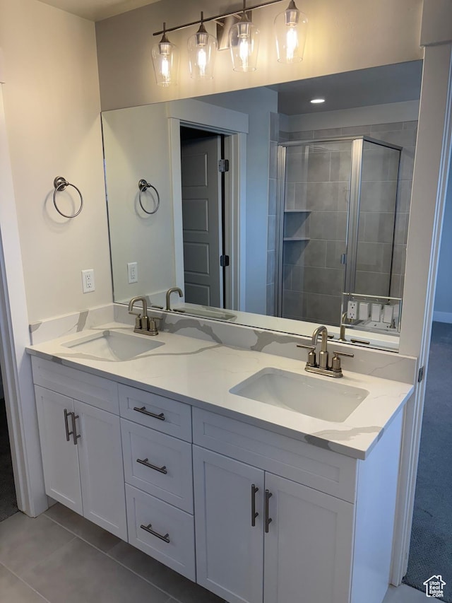 964 W Shadow Brook Ln, Lehi, UT 84043 - full bath with double vanity, a stall shower, and tile patterned flooring