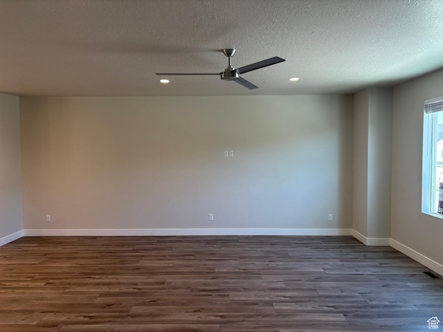 964 W Shadow Brook Ln, Lehi, UT 84043 - empty room featuring dark wood finished floors, a ceiling fan, a textured ceiling, recessed lighting, and baseboards