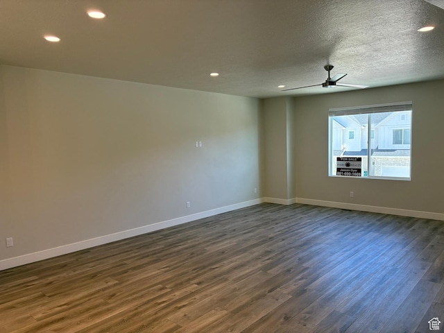 964 W Shadow Brook Ln, Lehi, UT 84043 - unfurnished room featuring dark wood-style floors, baseboards, recessed lighting, ceiling fan, and a textured ceiling