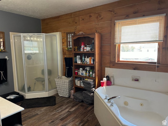 1777 W Palmyra Dr, Palmyra, UT 84660 - full bathroom with a shower stall, wood walls, wood finished floors, vanity, and a whirlpool tub