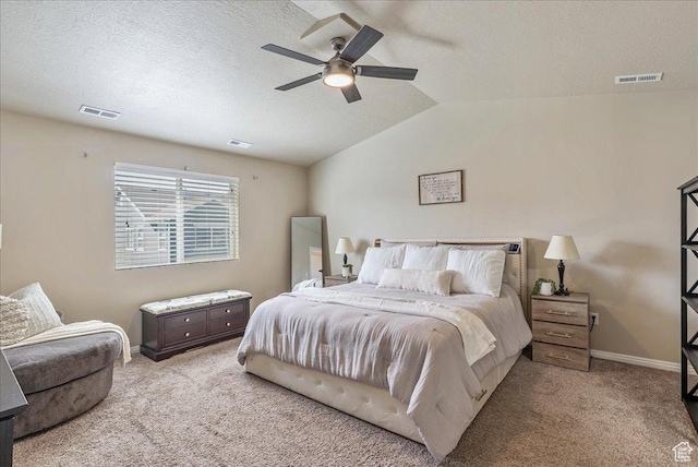204 E 460 N, Vineyard, UT 84059 - carpeted bedroom with a textured ceiling, baseboards, vaulted ceiling, and a ceiling fan