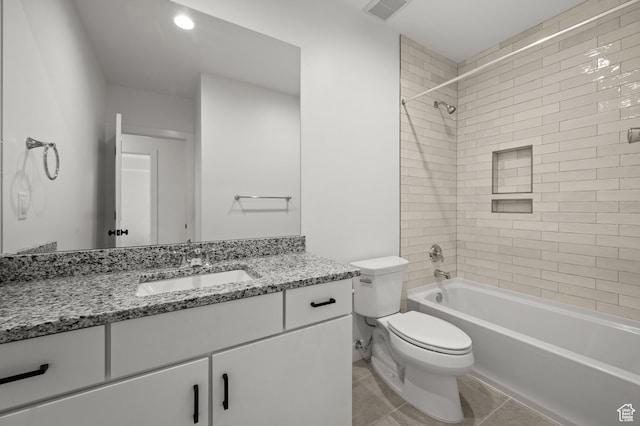 5472 N Valley View Rd W, Lehi, UT 84043 - bathroom featuring toilet, vanity, shower / bath combination, and tile patterned flooring