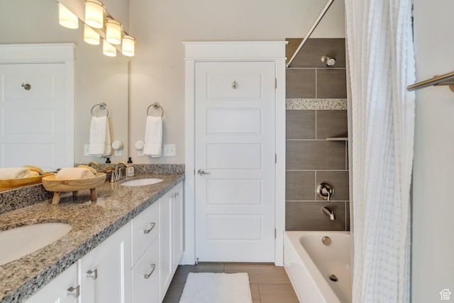 10764 S Felicity Ct, South Jordan, UT 84009 - bathroom with shower / bathtub combination with curtain and double vanity