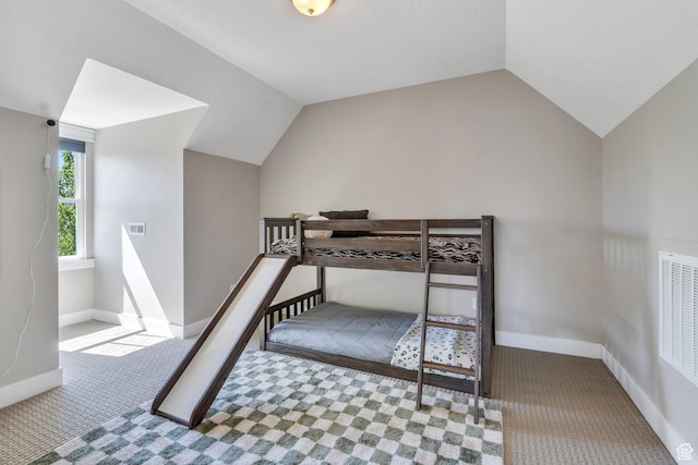 10764 S Felicity Ct, South Jordan, UT 84009 - bedroom featuring carpet floors, lofted ceiling, and baseboards
