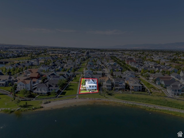 10764 S Felicity Ct, South Jordan, UT 84009 - aerial view of property's location with a large body of water, nearby suburban area, and property parcel outlined