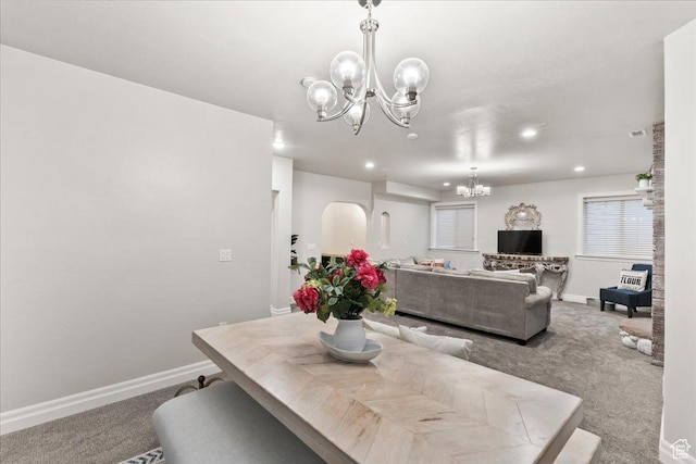 521 W Western Dr S, Kaysville, UT 84037 - dining area featuring a chandelier, carpet floors, recessed lighting, and baseboards