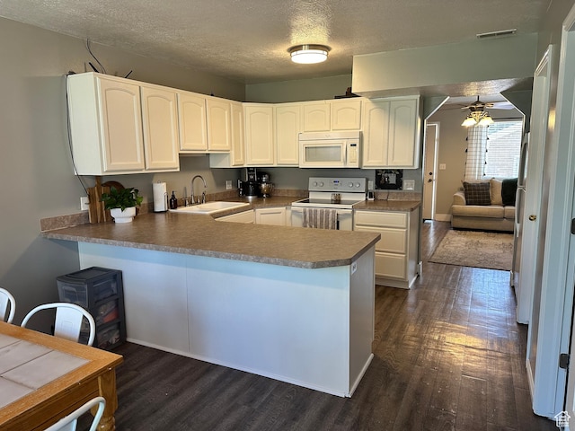 750 S 400 E Unit 38, Brigham City, UT 84302 - kitchen featuring white appliances, a sink, a ceiling fan, dark wood-style flooring, and a textured ceiling