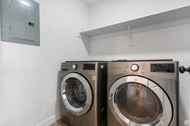 3456 S Linden Way, Syracuse, UT 84075 - laundry area with electric panel, washer and dryer, and baseboards