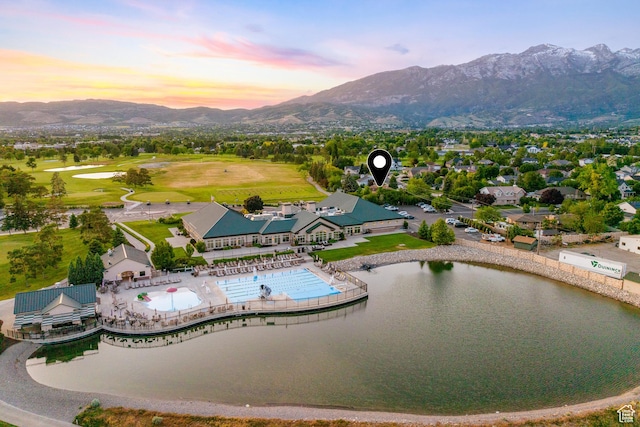 10861 N Panorama Dr, Highland, UT 84003 - aerial view at dusk of a water and mountain view and view of pool