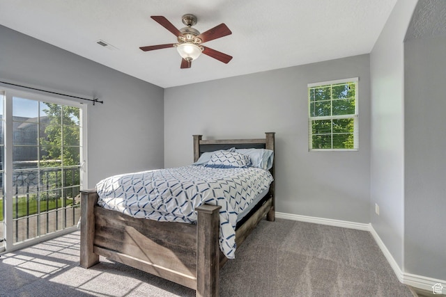 1292 W Dallin Dr N, Pleasant Grove, UT 84062 - carpeted bedroom with access to outside, baseboards, and a ceiling fan