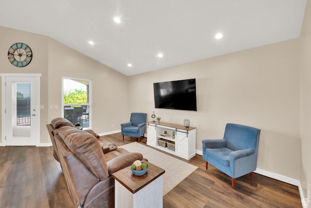 4234 W Swensen Farm Dr S, Riverton, UT 84096 - living room with wood finished floors, recessed lighting, lofted ceiling, and baseboards