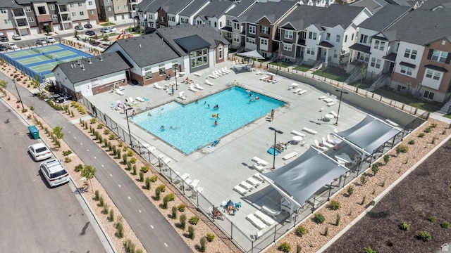 3665 W 1380 N Unit T201, Lehi, UT 84043 - aerial perspective of suburban area featuring a pool