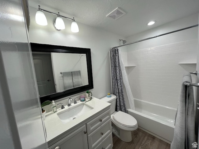 4323 W Burwell Ln, Herriman, UT 84096 - bathroom featuring vanity, toilet, wood finished floors, and shower / bath combo