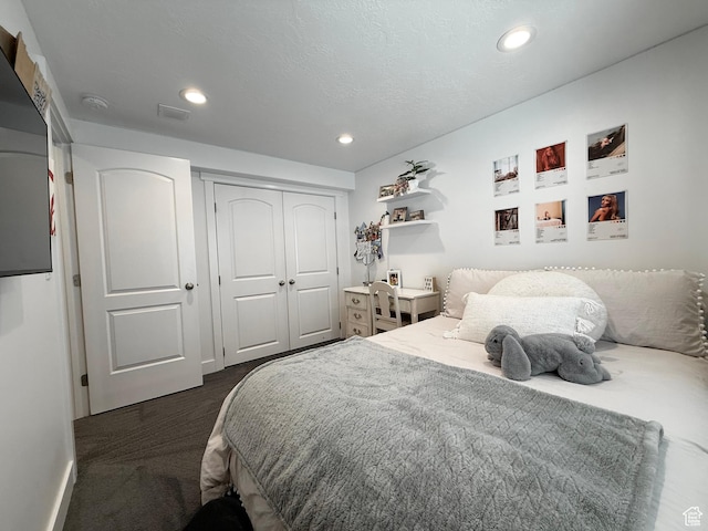 4323 W Burwell Ln, Herriman, UT 84096 - bedroom with recessed lighting, a closet, and dark colored carpet