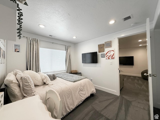 4323 W Burwell Ln, Herriman, UT 84096 - bedroom featuring dark colored carpet, baseboards, recessed lighting, and a textured ceiling